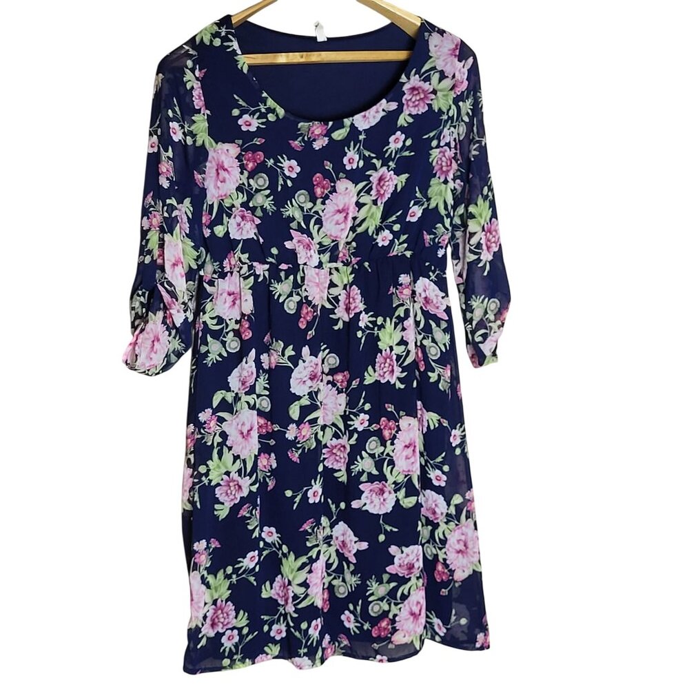 Pink Blush Womens Maternity Floral Dress Navy Blue Size Medium